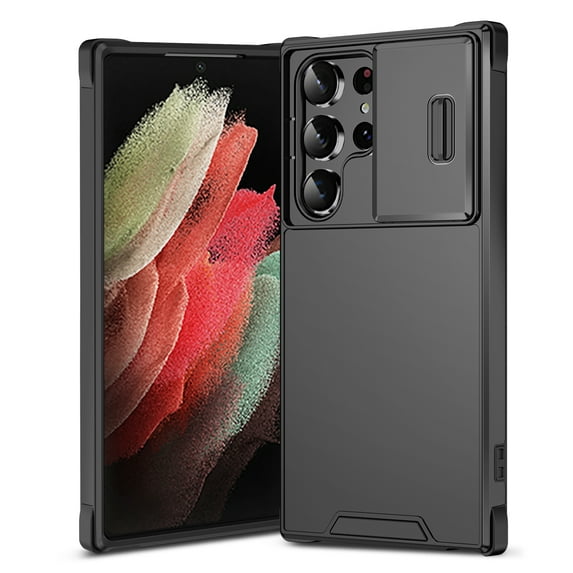 for Samsung Galaxy S21 Ultra Case: Shockproof Protective Rugged Phone Cover with Camera Lens Slide |Drop Proof Military-Grade Protection TPU Hybrid Bumper Case for Samsung Galaxy S21 Ultra,Black