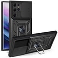 thumbnail image 1 of For Samsung Galaxy S21 Ultra Case with Sliding Camera Lens Cover and Ring Kickstand Heavy Duty Military Grade Rugged Protection Shockproof Back Phone Cover for Samsung Galaxy S21 Ultra, Black, 1 of 8