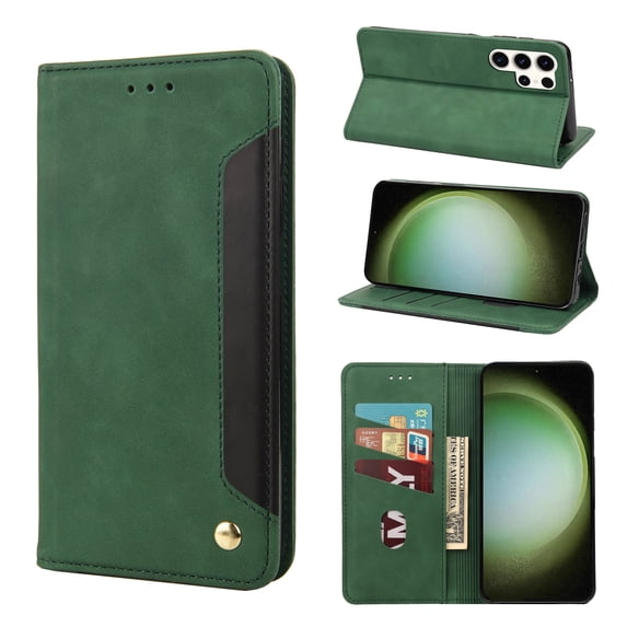 For Samsung Galaxy S21 Ultra Case Vintage PU Leather Wallet Case TPU Bumper [RFID Blocking Card Slots] [Hands-Free Kickstand] [Magnetic Closure] Shockproof Flip Folio Case,Green