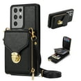 thumbnail image 1 of for Samsung Galaxy S21 Ultra Case Wallet with Shoulder Strap for Women - Crossbody Lanyard,Zipper Pocket,Credit Card Holder,Shockproof - Metal Buckle Closure Premium PU Leather Case, Black, 1 of 10