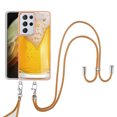 thumbnail image 1 of for Samsung Galaxy S21 Ultra Crossbody Strap Phone Case, Anti-Fall Pattern Clear Design Transparent Soft & Flexible TPU Drop and Shockproof Protective Cover Adjustable Nylon Neck Strap, Draft Beer, 1 of 7