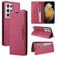 thumbnail image 1 of For Samsung Galaxy S21 Ultra Flip Wallet Case,[RFID Blocking]PU Leather Magnetic Folio Cover,With Card Slots,Flip Folding Kickstand,Shockproof TPU Anti-fall Rugged Phone Case Cover,Red, 1 of 9