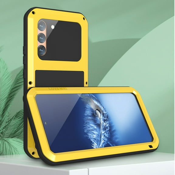 Samsung Galaxy S21 Ultra Metal Bumper Silicone Case with Stand Hybrid Military [Tough Armour] Shockproof Heavy Duty Rugged case Built-in Screen Protector Cover for Samsung Galaxy S21 Ultra,Yellow
