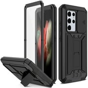 Samsung Galaxy S21 Ultra Metal Case with Screen Protector, Dteck Heavy Duty Military Rugged Shockproof Full Body Protective Cover with Kickstand, Water-Resistant, Slide Camera Protector Cover,Black