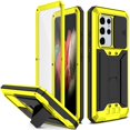 thumbnail image 1 of Samsung Galaxy S21 Ultra Metal Case with Screen Protector, Dteck Heavy Duty Military Rugged Shockproof Full Body Protective Cover with Kickstand, Water-Resistant, Slide Camera Protector Cover,Yellow, 1 of 7