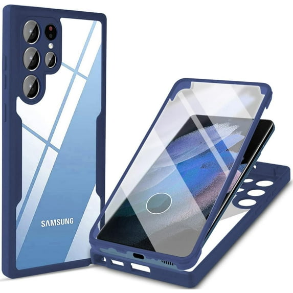 for Samsung Galaxy S21 Ultra (Not S21) Clear Case with Screen Protector, Slim Shockproof Soft TPU Bumper Full Body Protection Phone Cover Case for Samsung Galaxy S21 Ultra 5G QC Blue
