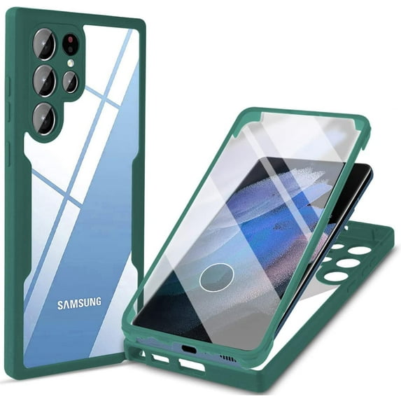 for Samsung Galaxy S21 Ultra (Not S21) Clear Case with Screen Protector, Slim Shockproof Soft TPU Bumper Full Body Protection Phone Cover Case for Samsung Galaxy S21 Ultra 5G QC Green