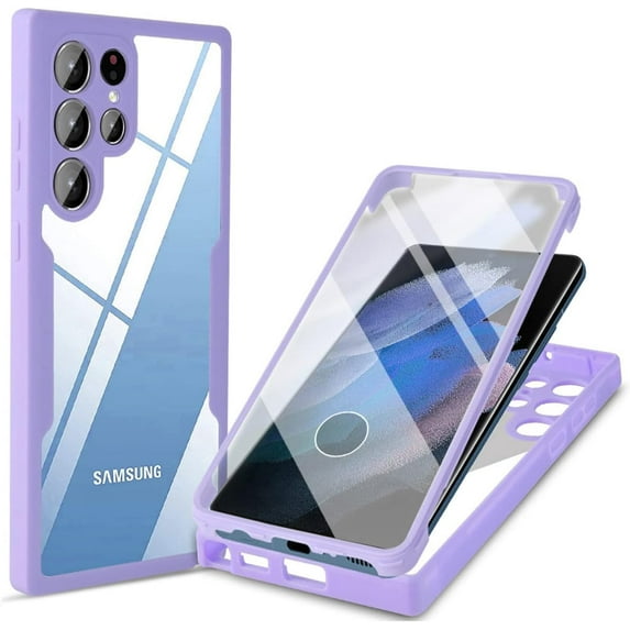 for Samsung Galaxy S21 Ultra (Not S21) Clear Case with Screen Protector, Slim Shockproof Soft TPU Bumper Full Body Protection Phone Cover Case for Samsung Galaxy S21 Ultra 5G QC Purple