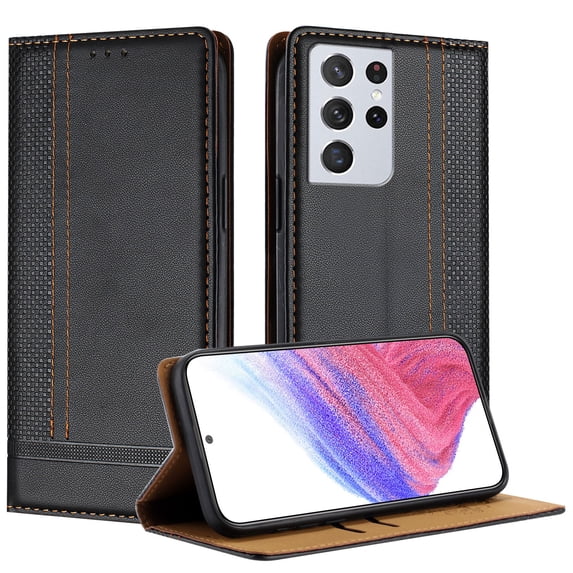 for Samsung Galaxy S21 Ultra Slim Case with Card Holder, Premium PU Leather Wallet Case with Flip Card Slots Kickstand & Magnetic Closure for Samsung Galaxy S21 Ultra, Black