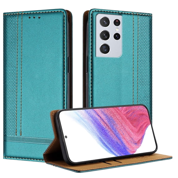 for Samsung Galaxy S21 Ultra Slim Case with Card Holder, Premium PU Leather Wallet Case with Flip Card Slots Kickstand & Magnetic Closure for Samsung Galaxy S21 Ultra, Green