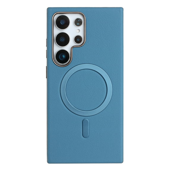 for Samsung Galaxy S21 Ultra Strong Magnetic Case Compatible with Mag-Safe, Luxury Elegant PU Leather TPU Bumper Shockproof Protective Slim Magnetic Phone Cover for Samsung Galaxy S21 Ultra, Lightblue