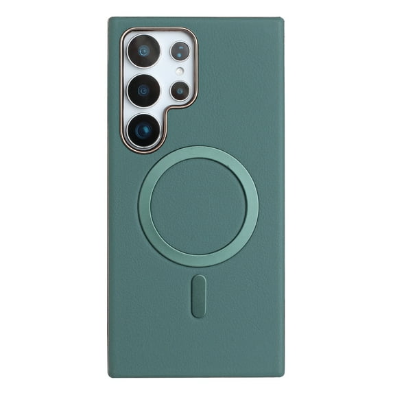 for Samsung Galaxy S21 Ultra Strong Magnetic Case Compatible with Mag-Safe, Luxury Elegant PU Leather TPU Bumper Shockproof Protective Slim Magnetic Phone Cover for Samsung Galaxy S21 Ultra, Green