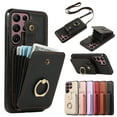 thumbnail image 1 of for Samsung Galaxy S21 Ultra Wallet Case with Card Holder, PU Leather Case with Ring Holder Kickstand, Snap Button Card Slots Case for Women Men for S21 Ultra with Crossbody Strap - Black, 1 of 8