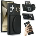 thumbnail image 1 of for Samsung Galaxy S21 Ultra Wallet Case with Card Holder Women Men, Flip PU Leather Kickstand Shockproof Protective Phone Cover Magnetic Clasp 360 Rotation Ring Stand for Samsung S21 Ultra, Black, 1 of 7