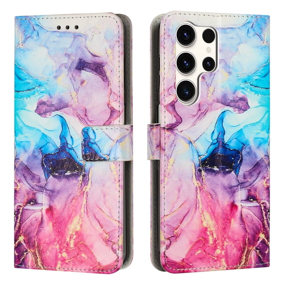 for Samsung Galaxy S21 Ultra Wallet Case with Card Holder,Women Men RFID Blocking PU Leather Flip Cover Wrist Strap Magnetic Closure Credit Card Slots Marble Patterned Book Style Phone Case,Pink
