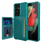 Samsung Galaxy S21 Ultra Wallet Case, Dteck Heavy Duty Hard Silicone Shockproof Case Magnetic Flip Leather Card Holder Protective Cover For Samsung Galaxy S21 Ultra 6.8 inch, Green