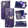 thumbnail image 1 of Samsung Galaxy S21 Ultra Wallet Case, Mantto Bling Butterfly Flower PU Leather Flip Phone Cover Credit Cards Slot Shockproof Protective Kickstand Case for Samsung Galaxy S21 Ultra, Purple, 1 of 13