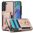 thumbnail image 1 of For Samsung Galaxy S21 Wallet Case with Card Holder, 360°Rotation Ring Holder Kickstand, 4 Card Slots PU Leather Case, RFID Blocking Magnetic Clasp Protective Cover,Rosegold, 1 of 16
