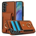 thumbnail image 1 of For Samsung Galaxy S21 Wallet Case with Card Holder, 360°Rotation Ring Holder Kickstand, 4 Card Slots PU Leather Case, RFID Blocking Magnetic Clasp Protective Cover,Brown, 1 of 16
