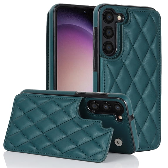 for Samsung Galaxy S21 Wallet Case with Card Holder RFID Blocking,Dimaond Patterned Elegent PU Leather,Double Back Flip Kickstand Magnetic Clasp Durable Shockproof Cover,Darkgreen