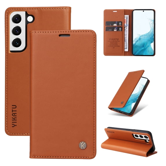 for Samsung Galaxy S21 Wallet Case with RFID Blocking Credit Card Holder,Classic Vegan PU Premium Leather Folio Magneitc Flip Kickstand Shockproof Cover for Samsung S21 Phone case,Yellow