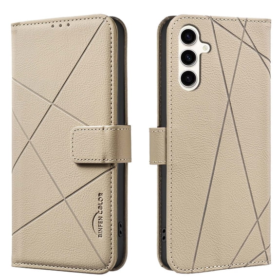 For Samsung Galaxy S21 Wallet Phone Case,RFID Blocking Card Slots Holder Premium PU Leather,Flip Folio Kickstand,Line Embossing Designing,Magnetic Closure,Shockproof Anti-fall Phoe Case,Beige