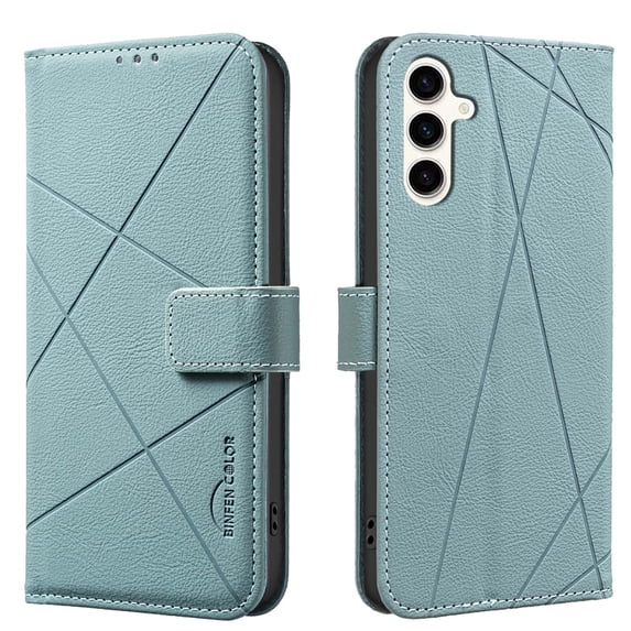 For Samsung Galaxy S21 Wallet Phone Case,RFID Blocking Card Slots Holder Premium PU Leather,Flip Folio Kickstand,Line Embossing Designing,Magnetic Closure,Shockproof Anti-fall Phoe Case,Green