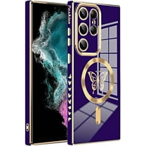 for Samsung Galaxy S21Plus 5G Phone Case Luxury Plating Cute Butterfly Small Pattern Case Full Camera Protection Soft Silicone Shockproof Bumper Cover (Purple)