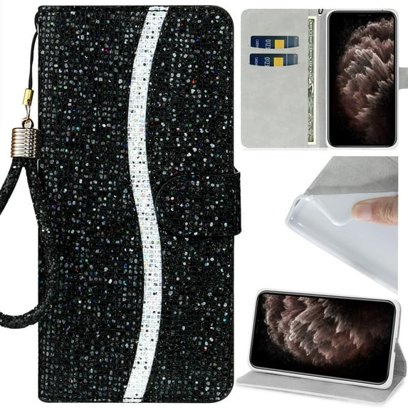 for Samsung Galaxy S21Ultra Bling Phone Case, Sparkly Shiny Diamond Grid Plaid Folio Flip Cover Jewelry Wallet Women Girl, Glitter Wrist Strap, Card Holder Cash Slot