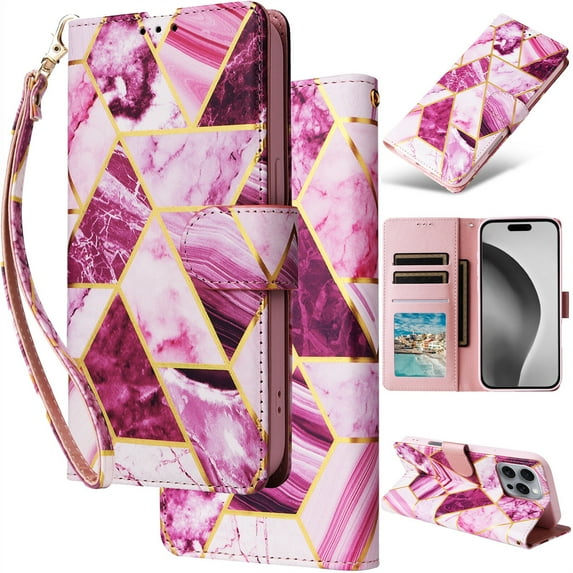 for Samsung Galaxy S21Ultra Leather Case Wallet Luxury Marble Pattern Gold Diamond Edge Folio Flip Cover Kickstand, ID Credit Card Holder Cash Slot, Magnetic Clasp, Hand Wrist Strap