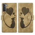 thumbnail image 1 of For Samsung Galaxy S22+ 5G 6.6" Cat Patterned Embossed Strong Magnetic Attachment/Closure, Card Slots/Pocket, PU Leather Flip Wallet Case ﻿,Brown,For Galaxy S22+ 5G, 1 of 8