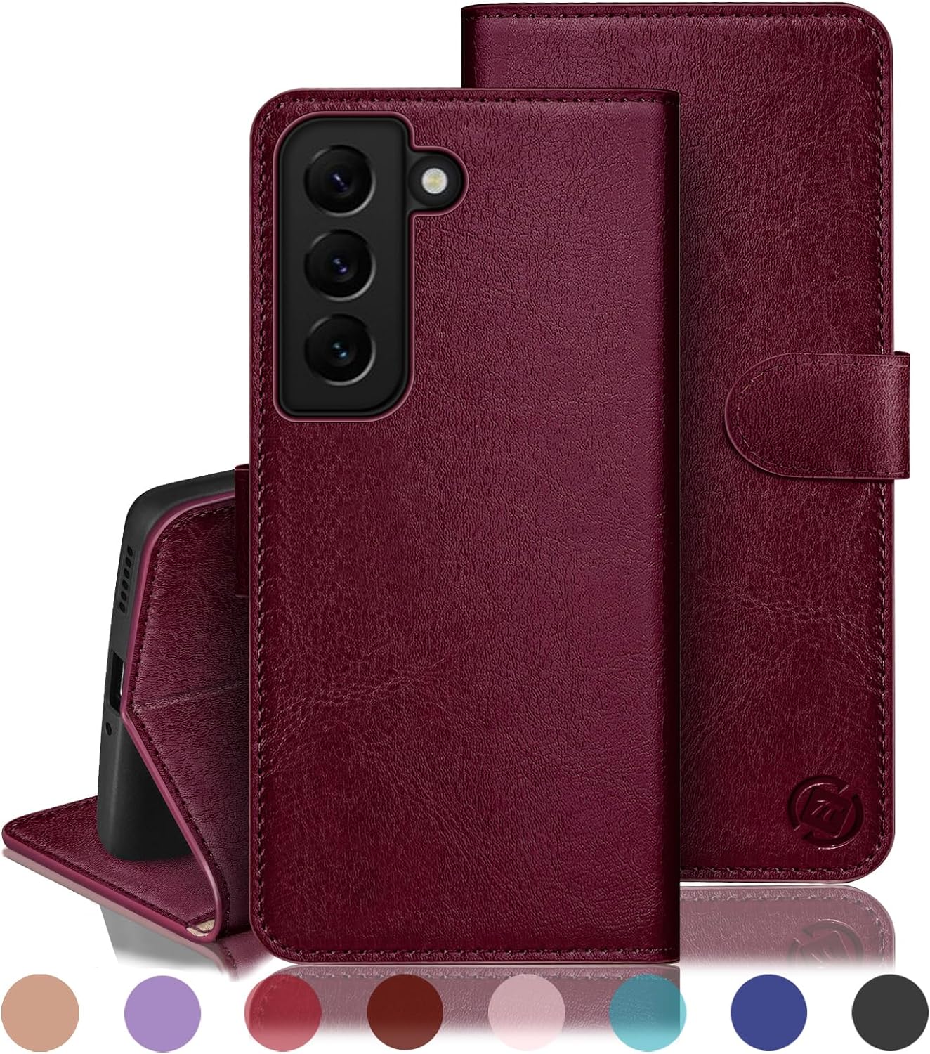 for Samsung Galaxy S22 5G Phone case,[RFID Blocking Leather] Flip Folio Book Shockproof Protector,Holder Stand Cases for Samsung S22,Women Men for S22 Wallet Cover,Wine Red