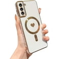 thumbnail image 1 of Samsung Galaxy S22 5g Magnetic Phone Case [Compatible with MagSafe],Luxury Plating Cute Love Heart Pattren Soft Silicone Electroplated Slim Shockproof Protective Cover for S22 6.1” (White), 1 of 11