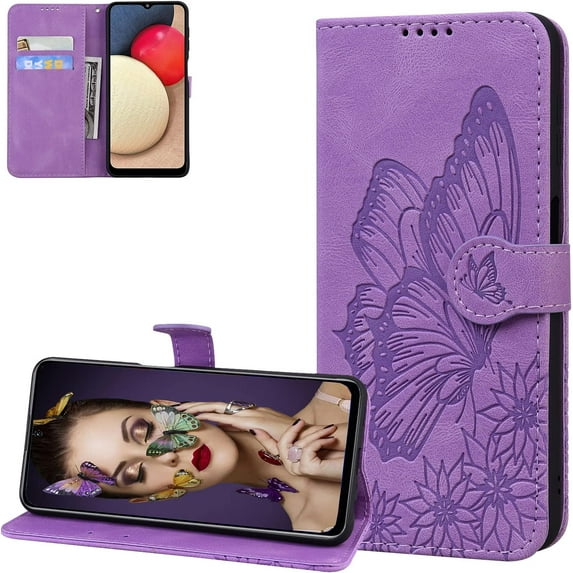 for Samsung Galaxy S22 Case Butterfly for Women Girls,Vintage Butterflies PU Leather with ID Credit Card Wallet Case Case for Samsung Galaxy S22 Retro Lavender