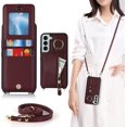 thumbnail image 1 of Samsung Galaxy S22 Case with Card Holder for Women, Galaxy S22 Phone Case Wallet with Strap Credit Card Slots Crossbody with Kickstand Zipper Shockproof Case for S22 - Red Wine, 1 of 9
