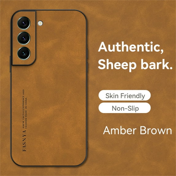 for Samsung Galaxy S22 Case, Classic Soft TPU and PU Leather Slim Cover Case, Anti-Vibration Anti-Slip Ultralight Luxury Phone Case Cover for Samsung Galaxy S22 for Men & Women, Brown