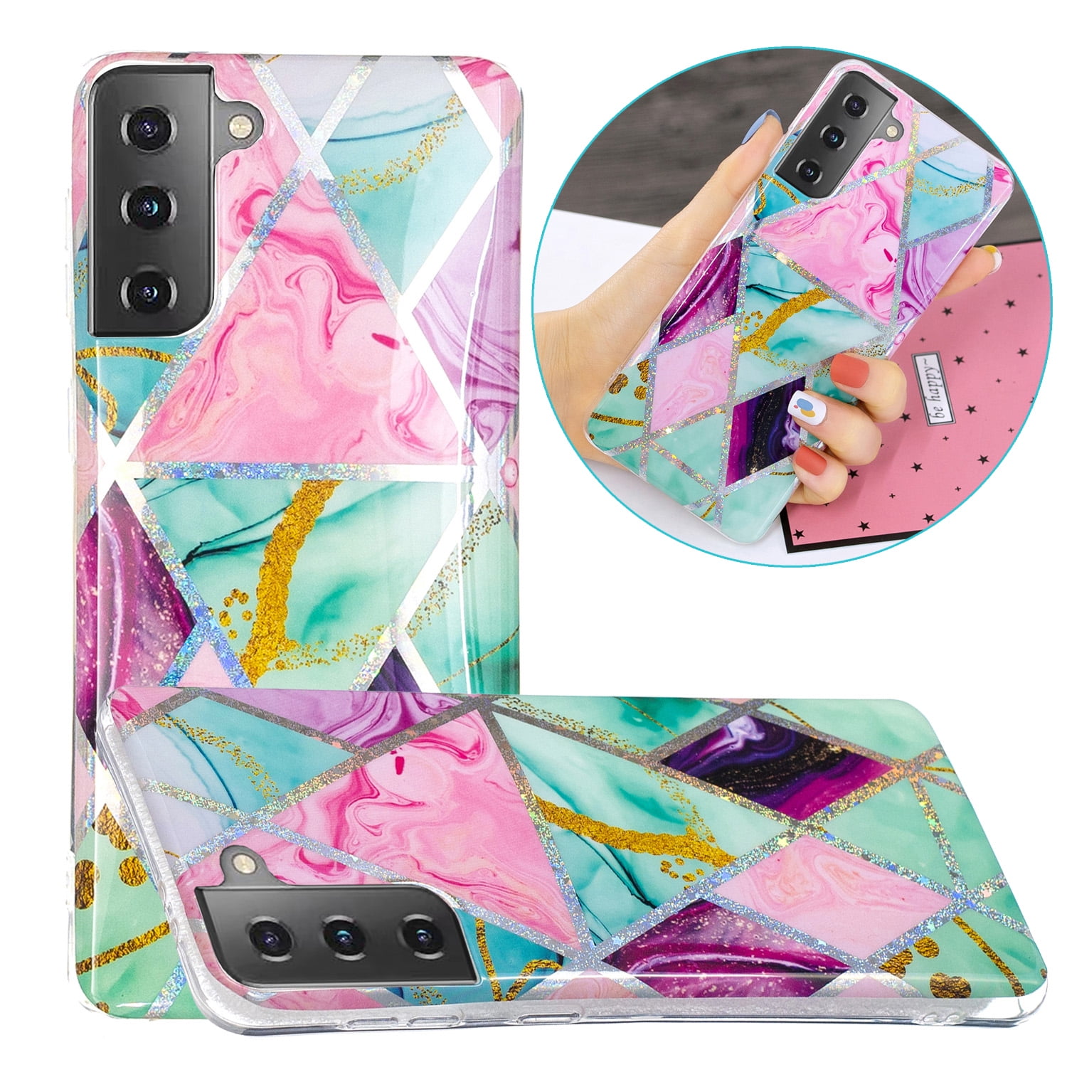 Samsung Galaxy S22 Case, Cute Flowers Design Plating Raised Corners