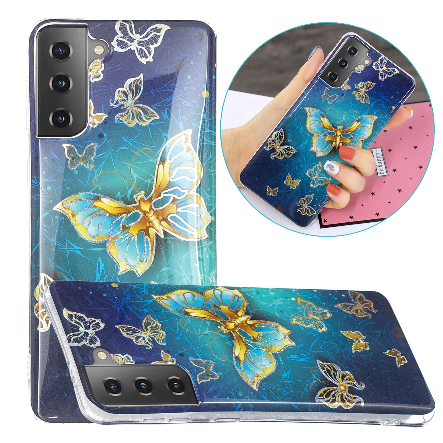 Samsung Galaxy S22 Case, Cute Flowers Design Plating Raised Corners