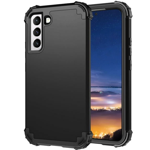 Samsung Galaxy S22 Case, Dteck Heavy Hybrid Rugged Shockproof Case, Support Wireless Charging, 3 in 1 Full Protective Cover For Samsung Galaxy S22 5G 6.1 inch,Black