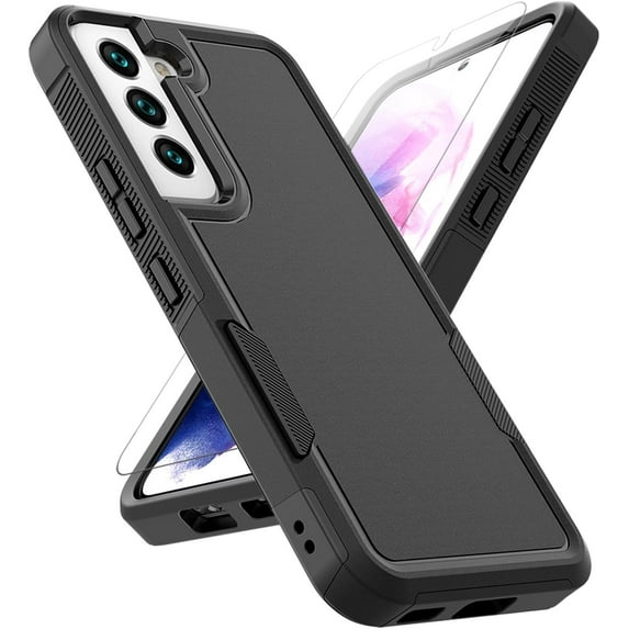 for Samsung Galaxy S22 Case: Dual Layer Protective Heavy Duty Cell Phone Cover Shockproof Rugged with Screen Protector - Military Protection Bumper Tough - Samsung Galaxy S22 5G 2022, 6.1 inch, Black