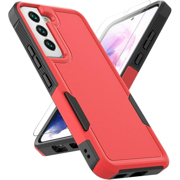 for Samsung Galaxy S22 Case: Dual Layer Protective Heavy Duty Cell Phone Cover Shockproof Rugged with Screen Protector - Military Protection Bumper Tough - Samsung Galaxy S22 5G 2022, 6.1 inch, Red