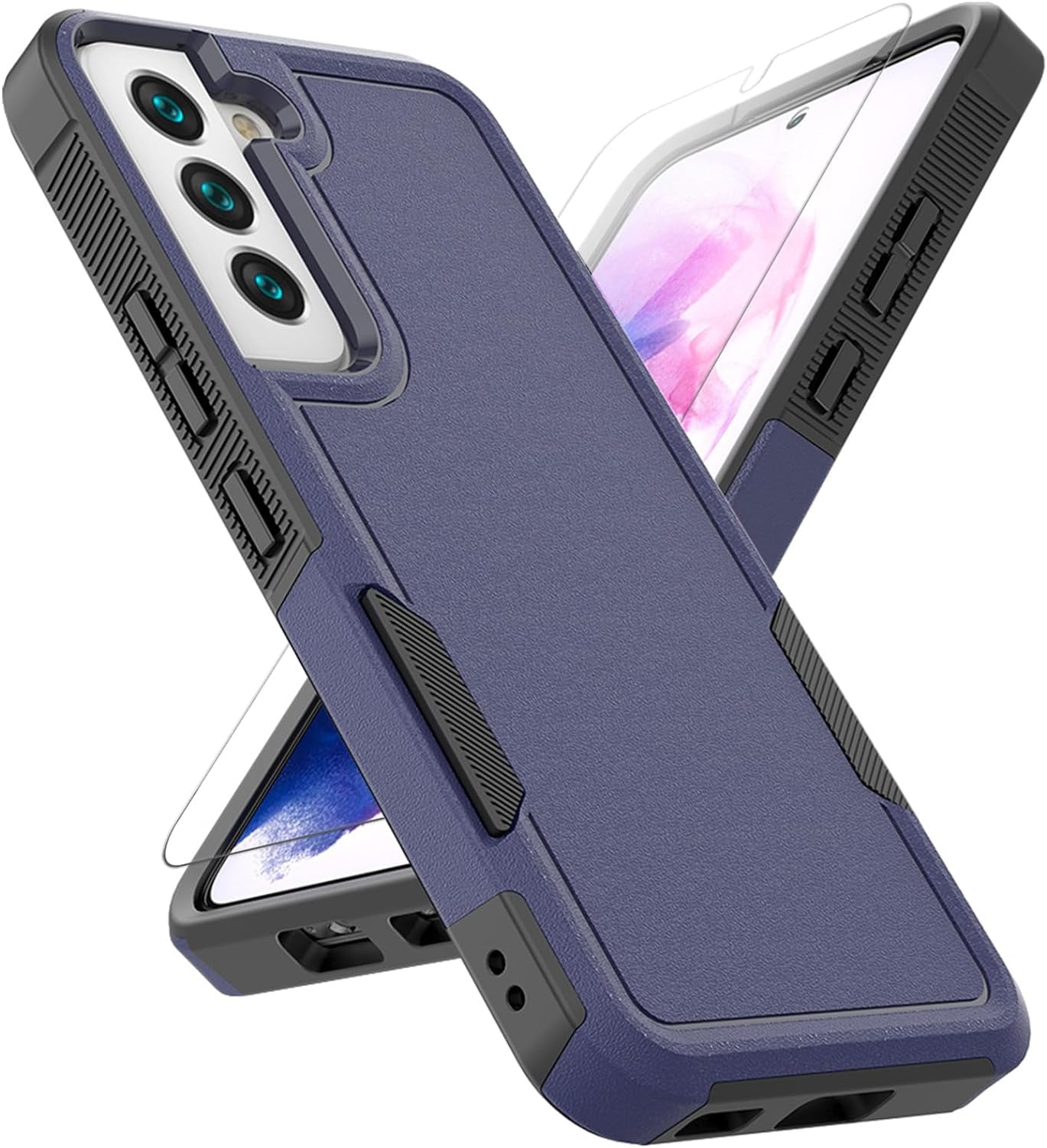 for Samsung Galaxy S22 Case: Dual Layer Protective Heavy Duty Cell Phone Cover Shockproof Rugged with Screen Protector -  Protection Bumper Tough - Samsung Galaxy S22 5G 2022, 6.1 inch, Blue
