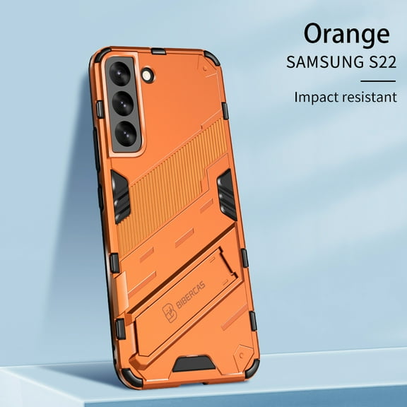 Samsung Galaxy S22 Case with Invisible Stand, Dteck Hybrid Rugged Shockproof Armor Shield Hard Cover with Built-in Kickstand for Samsung Galaxy S22 6.1 inch 2022, Orange