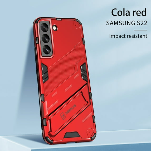 Samsung Galaxy S22 Case with Invisible Stand, Dteck Hybrid Rugged Shockproof Armor Shield Hard Cover with Built-in Kickstand for Samsung Galaxy S22 6.1 inch 2022, Red