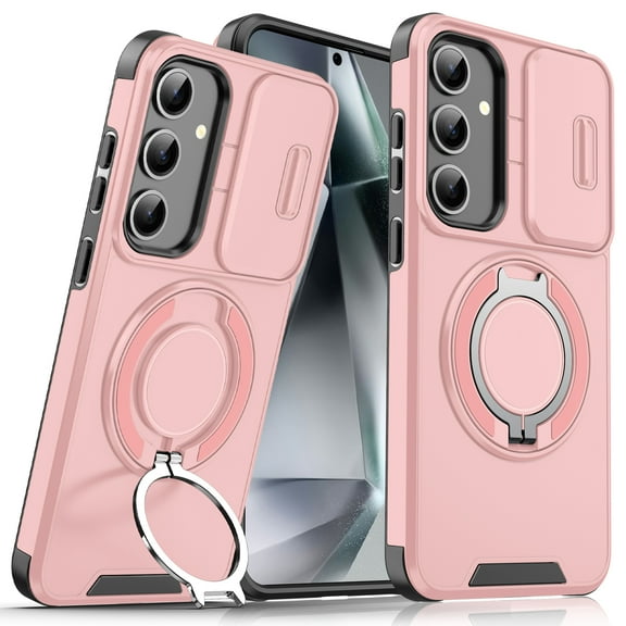 for Samsung Galaxy S22 Case Magnetic Built in Stand & Ring Holder[Compatible with MagSafe], Military Grade Shockproof Rugged Protective Wireless Charging Case for Samsung Galaxy S22,Pink