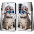 thumbnail image 1 of For Samsung Galaxy S22 Case, Mantto Magnetic PU Leather Phone Case With Hand Rope Strap Cute Pattern Painted Flip Credit/ ID Card Wallet Slots Stand, Hat&Cat, 1 of 8