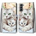 thumbnail image 1 of For Samsung Galaxy S22 Case, Mantto Magnetic PU Leather Phone Case With Hand Rope Strap Cute Pattern Painted Flip Credit/ ID Card Wallet Slots Stand, Parent-child cat, 1 of 8