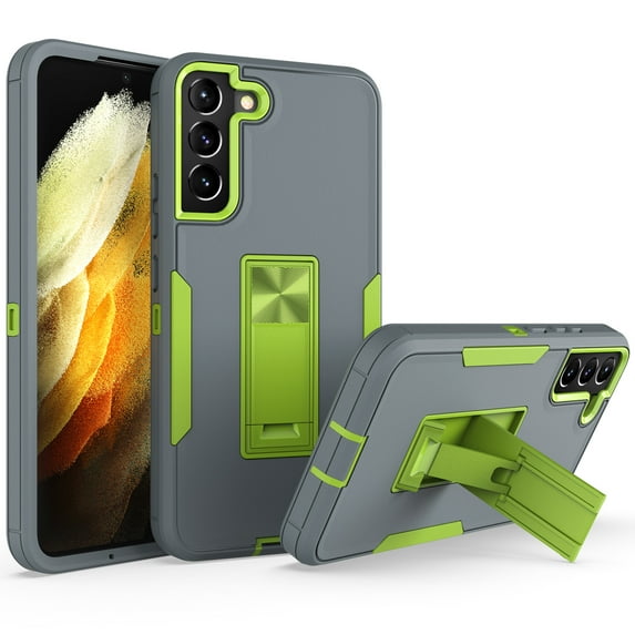 for Samsung Galaxy S22 Case: Military Grade Protection Shockproof Phone Cover Build-in Hidden Kickstand & Rugged TPU Shell | Matte Durable Drop Proof Heavy Duty Case,Gray+Lightgreen