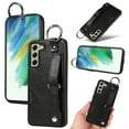 thumbnail image 1 of for Samsung Galaxy S22 Case, PU Leather Wallet Case Back with Card Slot Magnetic Clasp Kickstand Hand Strap Protective Cover Finger Ring Buckle for Samsung Galaxy S22, Black, 1 of 10