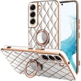 thumbnail image 1 of for Samsung Galaxy S22 Case with Ring Holder Stand Luxury Glitter Plating Gold Edge 360 Rotation Kickstand Phone Case for Women Shockproof Soft Flexible TPU Protective Cover Case-White, 1 of 12